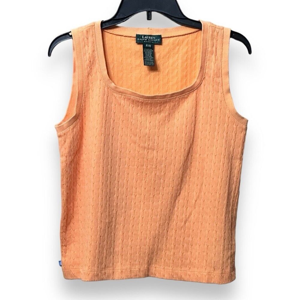 Lauren Ralph Lauren Orange Cable Knit Sleeveless Sweater Top Petite Med